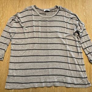 Carly Jean Los Angeles Tan and Black Striped Long Sleeve Tee